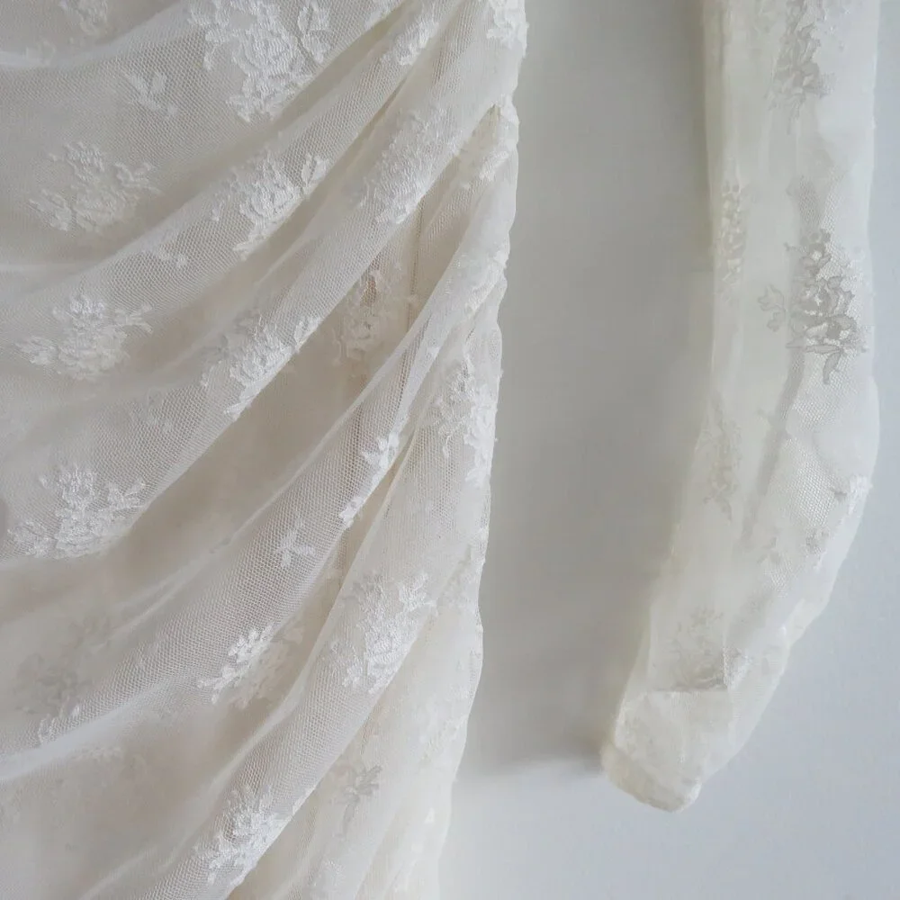 BHLDN Bailee White Lace Ruched Stretch Bodycon Dress Romantic Wedding Size S - Picture 7 of 14